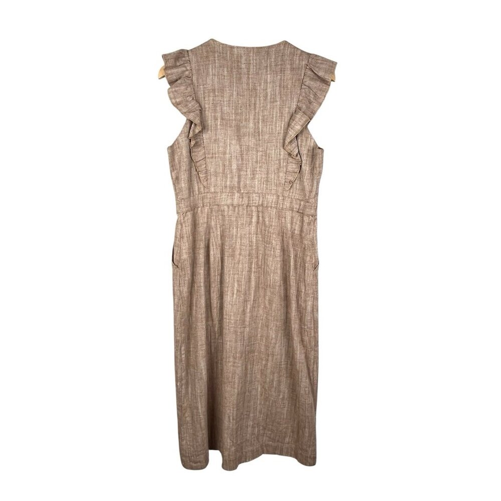 LOST & WANDER Women's Brown Herringbone Ruffle Sleeveless Button Down Dress Med - Picture 5 of 5